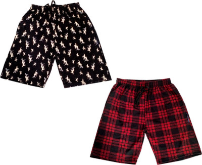 Kavyu Short For Boys Casual Checkered, Printed Polyester(Multicolor, Pack of 3)