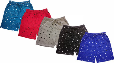 100LUCK Short For Boys & Girls Casual Printed Cotton Blend(Multicolor, Pack of 5)
