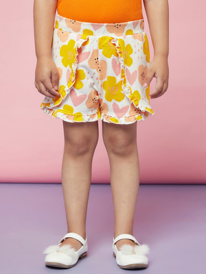 Spunkies Short For Girls Casual Floral Print Cotton Blend(Multicolor, Pack of 1)