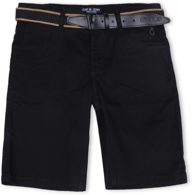 GINI & JONY Short For Boys Casual Solid Cotton Blend(Black, Pack of 1)