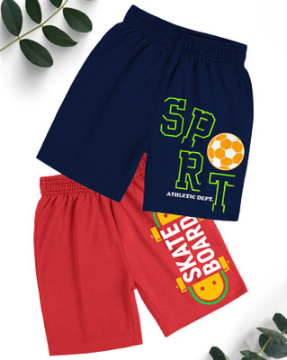 Kiddy Viddy Short For Boys Casual Printed Cotton Blend(Blue, Red, Pack of 2)