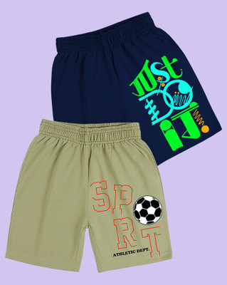 Kiddy Viddy Short For Boys Casual Printed Cotton Blend(Light Green, Blue, Pack of 2)
