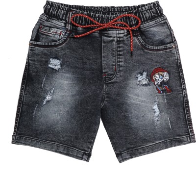 DUPER Short For Boys Casual Printed Denim(Black, Pack of 1)