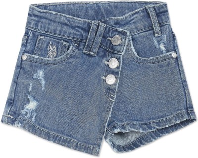 U.S. POLO ASSN. Short For Girls Casual Dyed/Washed Cotton Blend(Blue, Pack of 1)