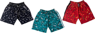 100LUCK Short For Baby Boys & Baby Girls Casual Printed Pure Cotton(Multicolor, Pack of 3)