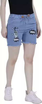 CK Collection Influent Short For Girls Casual Printed Denim(Dark Blue, Pack of 1)