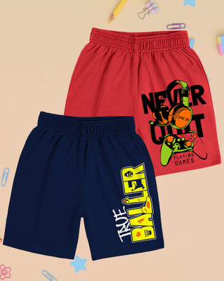 AOOSH Short For Boys Casual Printed Cotton Blend(Red, Pack of 2)