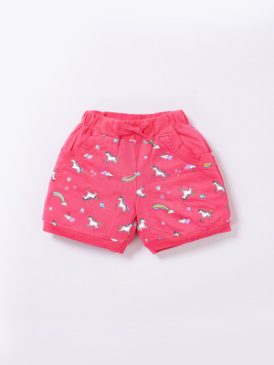 GEMINI LABEL Short For Girls Casual Printed Polycotton(Pink, Pack of 1)