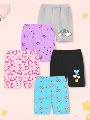 Trampoline Short For Girls Sports Printed Cotton Lycra(Multicolor, Pack of 5)