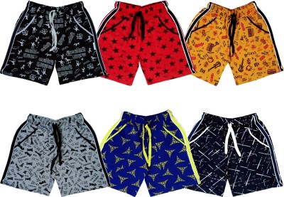 ATLANS Short For Boys & Girls Casual Printed Cotton Blend(Grey, Pack of 6)