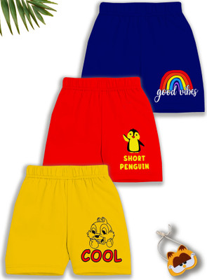 MINI MYN Short For Boys & Girls Casual Printed Cotton Blend(Light Blue, Pack of 3)