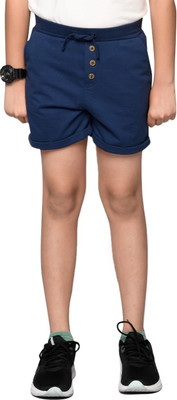 Spunkies Short For Boys Casual Solid Cotton Blend(Blue, Pack of 1)