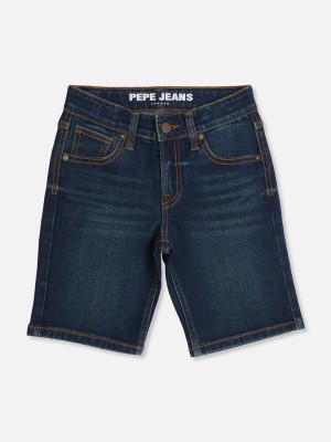 Pepe Jeans Short For Boys Casual Self Design Cotton Blend(Blue, Pack of 1)