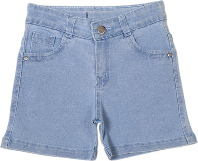 Kidoz Short For Girls Casual Solid Denim(Light Blue, Pack of 1)