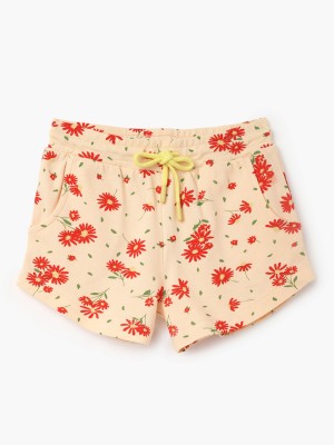 United Colors of Benetton Short For Girls Casual Floral Print Pure Cotton(Orange, Pack of 1)