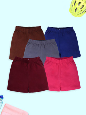 KiddoPanti Short For Girls Casual Solid Cotton Lycra(Multicolor, Pack of 5)