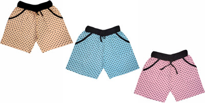 100LUCK Short For Baby Boys & Baby Girls Casual Printed Cotton Blend(Multicolor, Pack of 3)