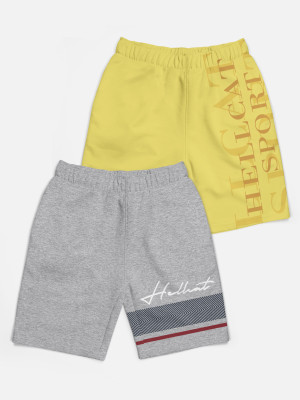 Hellcat Short For Boys Casual Printed Cotton Blend(Yellow, Grey, Pack of 2)