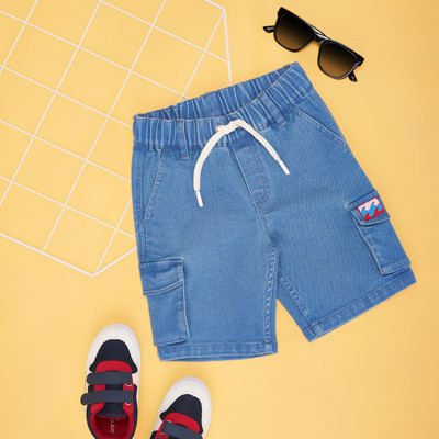 Pantaloons Junior Short For Boys Casual Solid Cotton Blend(Dark Blue, Pack of 1)