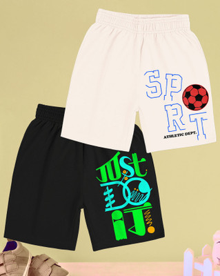 ENITOR Short For Boys Casual Printed Cotton Blend(Black, Pack of 2)