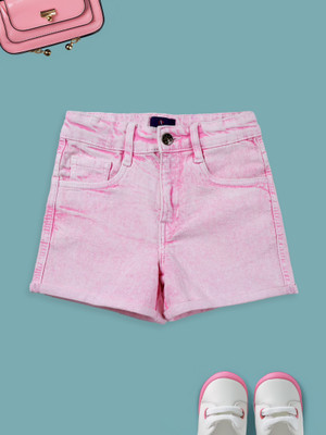 KiddoPanti Short For Girls Casual Solid Denim(Pink, Pack of 1)