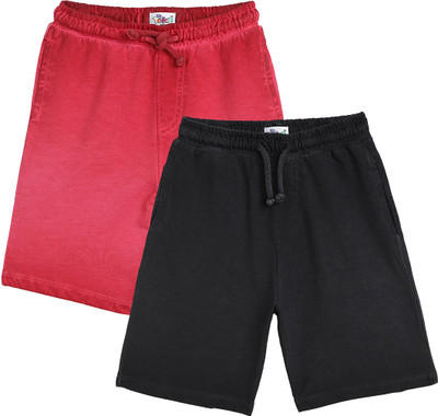 TOTCO Short For Boys & Girls Casual Dyed/Washed Cotton Blend(Black, Red, Pack of 2)