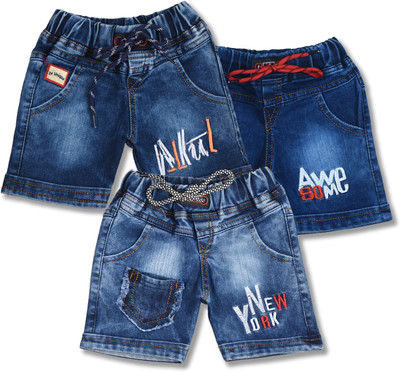 Worton Fashion Short For Boys Casual Embriodered Pure Cotton(Blue, Pack of 3)