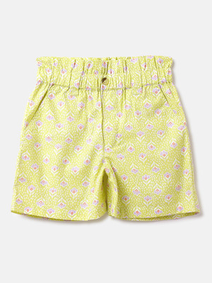 United Colors of Benetton Short For Baby Girls Casual Floral Print Cotton Blend(Light Green, Pack of 1)