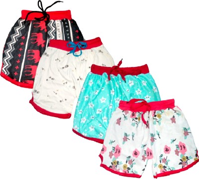 FRANSCART Short For Girls Casual Printed Cotton Blend(Multicolor, Pack of 4)