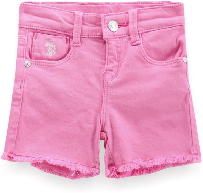 U.S. POLO ASSN. Short For Girls Casual Solid Cotton Blend(Pink, Pack of 1)