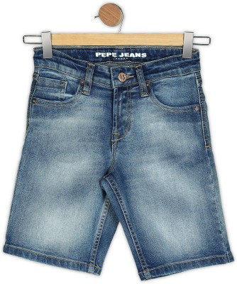 Pepe Jeans Short For Boys Casual Solid Cotton Blend(Blue, Pack of 1)