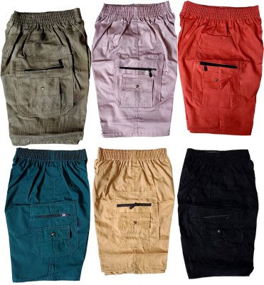 SHREESALES Short For Boys & Girls Casual Solid Cotton Blend(Multicolor, Pack of 6)
