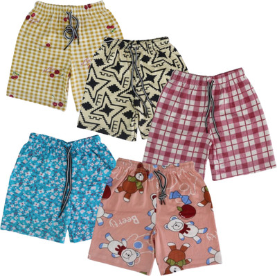 REIMS Short For Girls Casual Printed Cotton Blend(Blue, Pack of 5)
