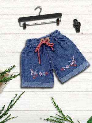 X SPORTO CLOTHING Short For Girls Casual Embriodered, Printed Denim(Blue, Pack of 1)