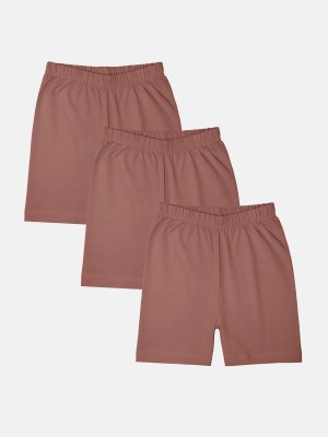 KiddoPanti Short For Girls Casual Solid Cotton Lycra(Brown, Pack of 3)