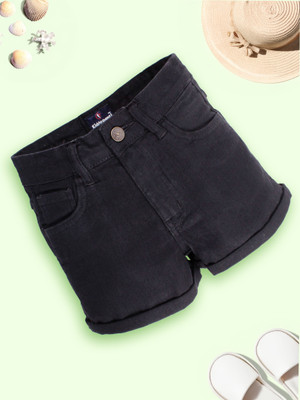 KiddoPanti Short For Baby Girls Casual Solid Denim(Black, Pack of 1)