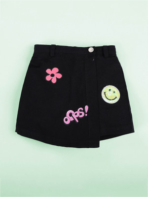KiddoPanti Short For Girls Casual Printed Pure Cotton(Black, Pack of 1)