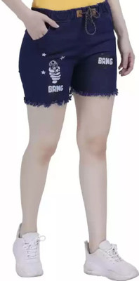 CK Collection Influent Short For Girls Casual Printed Denim(Dark Blue, Pack of 1)