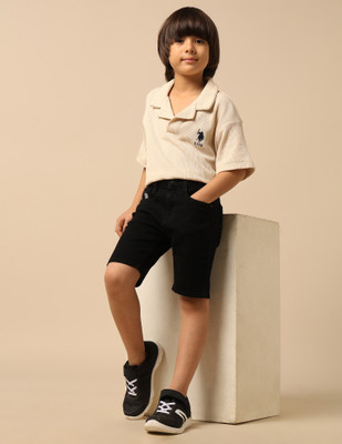 U.S. POLO ASSN. Short For Boys Casual Solid Pure Cotton(Black, Pack of 1)
