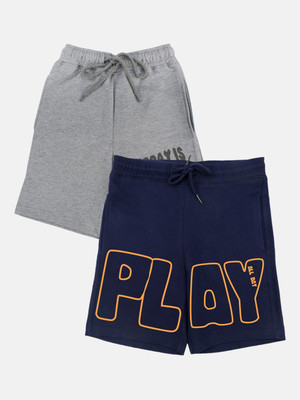 Yk Short For Boys Casual Printed Cotton Blend(Blue, Grey, Pack of 2)