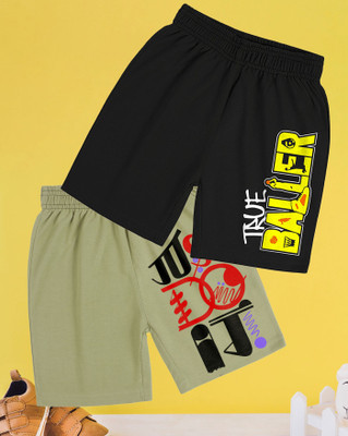 AOOSH Short For Boys Casual Printed Cotton Blend(Black, Beige, Pack of 2)