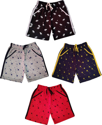 100LUCK Short For Baby Boys & Baby Girls Casual Printed Cotton Blend(Multicolor, Pack of 4)
