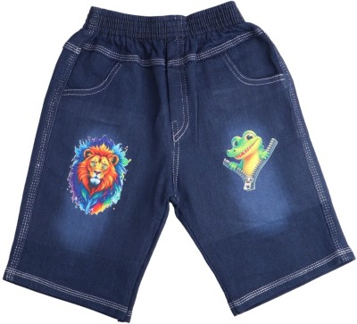 ZEEANA Short For Boys & Girls Casual Printed Denim(Blue, Pack of 1)