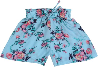 Arshia Fashions Short For Girls Casual Floral Print Crepe(Blue, Pack of 1)