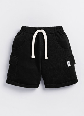 LITTLE NINJA Short For Boys Casual Solid Cotton Blend(Black, Pack of 1)