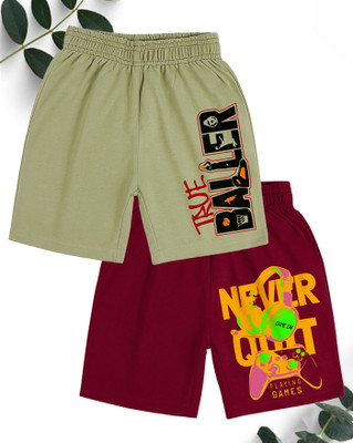 Kiddy Viddy Short For Boys Casual Printed Cotton Blend(Maroon, Green, Pack of 2)