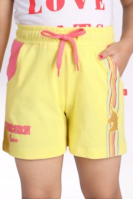 3Pin Short For Girls Casual Printed Pure Cotton(Yellow, Pack of 1)