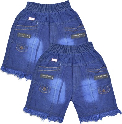 Jisha Short For Baby Boys & Baby Girls Casual Solid Cotton Blend(Blue, Pack of 2)