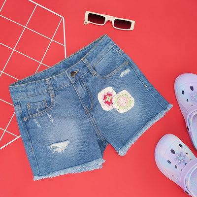 Pantaloons Junior Short For Girls Casual Solid Pure Cotton(Blue, Pack of 1)