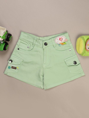 V-MART Short For Girls Casual Printed Denim(Green, Pack of 1)